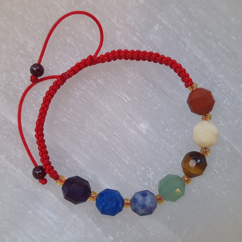 Seven 7 Chakra Natural Gemstone Chinese Red String Bracelet轉運紅繩手鍊
